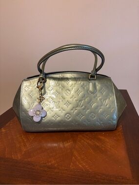 Louis Vuitton Metallic Sage Green Monogram Shoulder Bag with Flower Charm